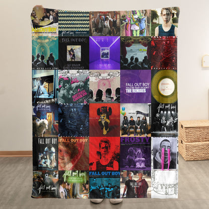 Fall Out Boy Album Covers Collage Sherpa Blanket – Iconic Throw Sherpa for Pop-Punk Fans
