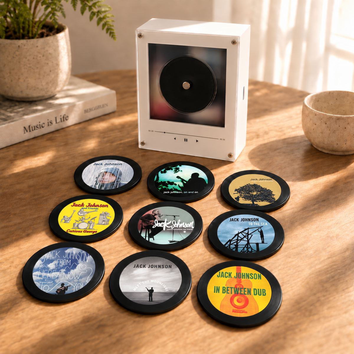 Jack Johnson MagTune Mini CD Player Light Box - Album Art Disc Night Light & Music Display, USB Backlit Acoustic Rock Fan Gift