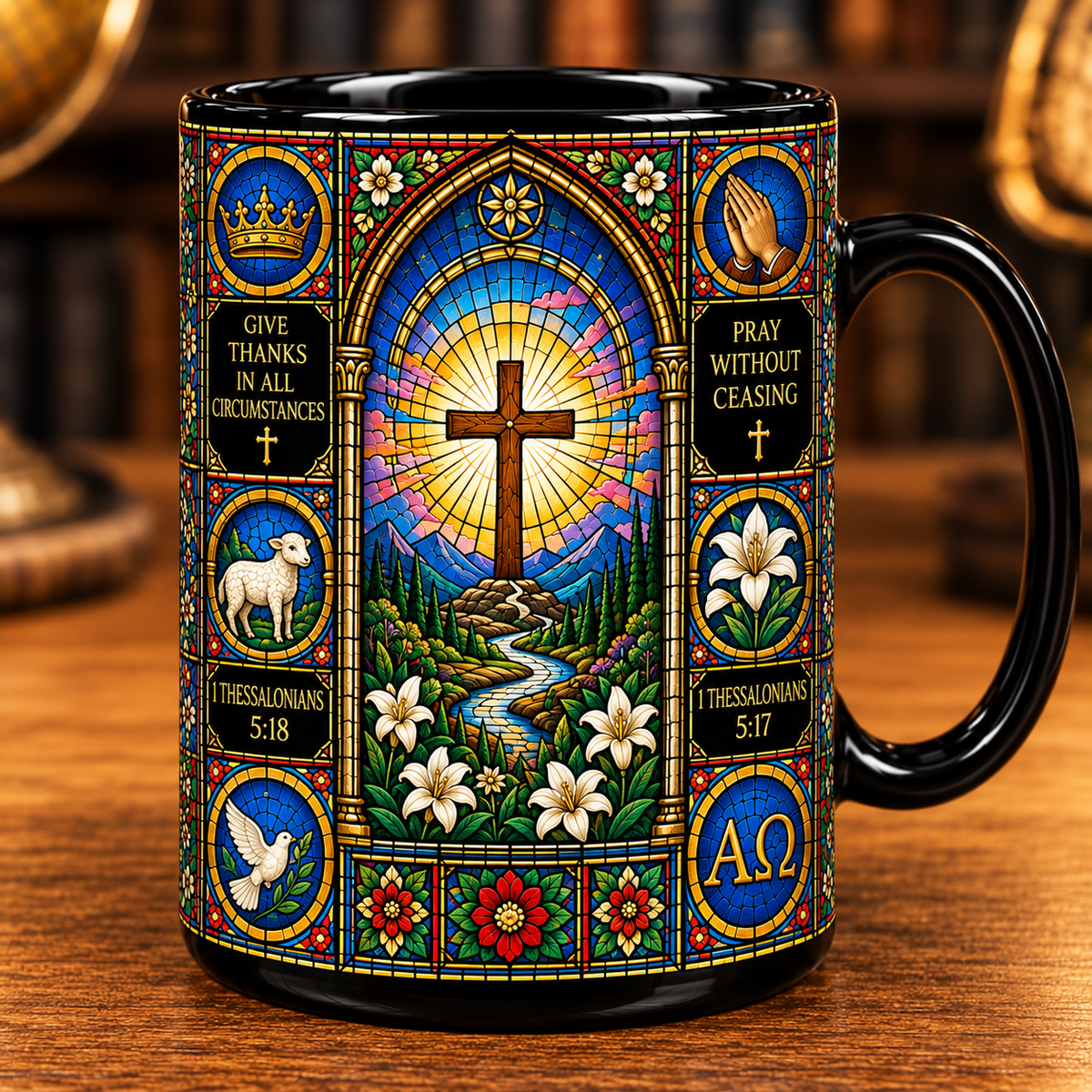 Jesus Christian Stained Glass Mug – Faith Hope Love Coffee Cup, Bible Verse Religious Gift, Christian Gift for Women & Jesus Lovers