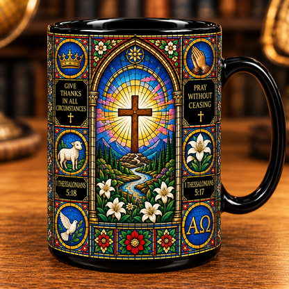 Jesus Christian Stained Glass Mug – Faith Hope Love Coffee Cup, Bible Verse Religious Gift, Christian Gift for Women & Jesus Lovers