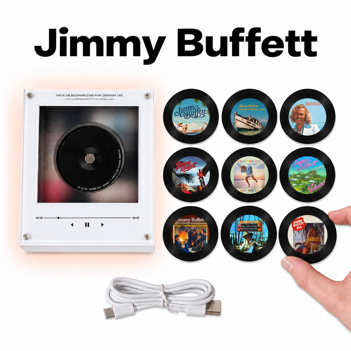 Jimmy Buffett MagTune, Magnetic Music Player Set, Mini Vinyl Album Magnets, Parrothead Gift, Tropical Rock Music Collectible