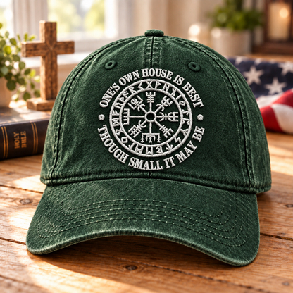 Viking Vegvisir Compass Denim Cap - Vintage Washed Denim Embroidered Norse Mythology Hat Gift