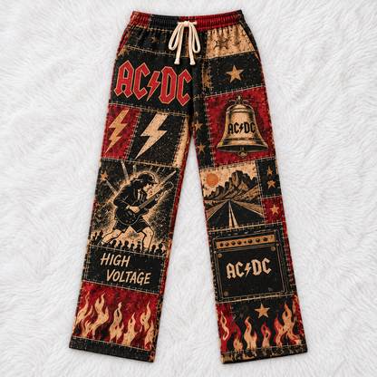 AC/DC Rock Band Pajama Pants - Christmas Holiday Lounge Pants, Hard Rock Fan Sleepwear & Xmas Gift for Men