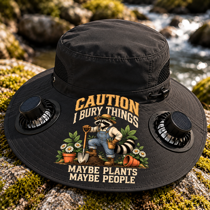 Funny Raccoon Sun Hat, Caution I Bury Things Maybe Plants Maybe People, Gardening Bucket Hat, Outdoor Garden Gift, Raccoon Lover Hat