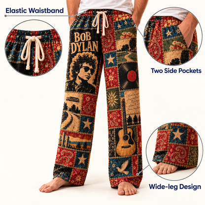 Bob Dylan Pajama Pants - Patchwork Folk Rock Art Sleepwear | Comfortable Music Fan Pajama Pants