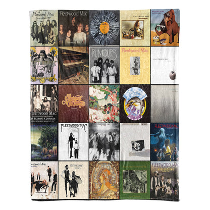 Fleetwood Mac Album Covers Collage Sherpa Blanket – 70s Classic Rock Legend Throw Blanket Fan Gift