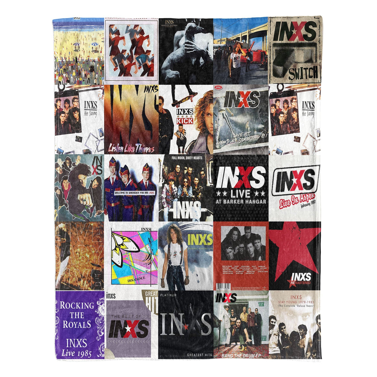 INXS Album Covers Collage Sherpa Blanket – 80s 90s Rock Band Home Decor & Michael Hutchence Fan Gift