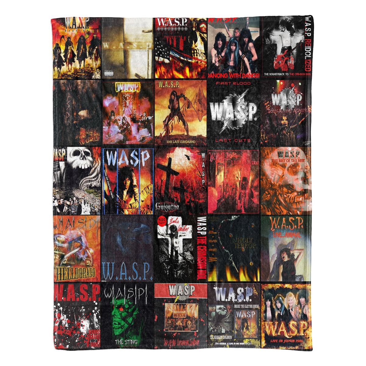 W.A.S.P. Album Covers Collage Sherpa Blanket – Shock Rock Home Decor & Blackie Lawless Fan Gift