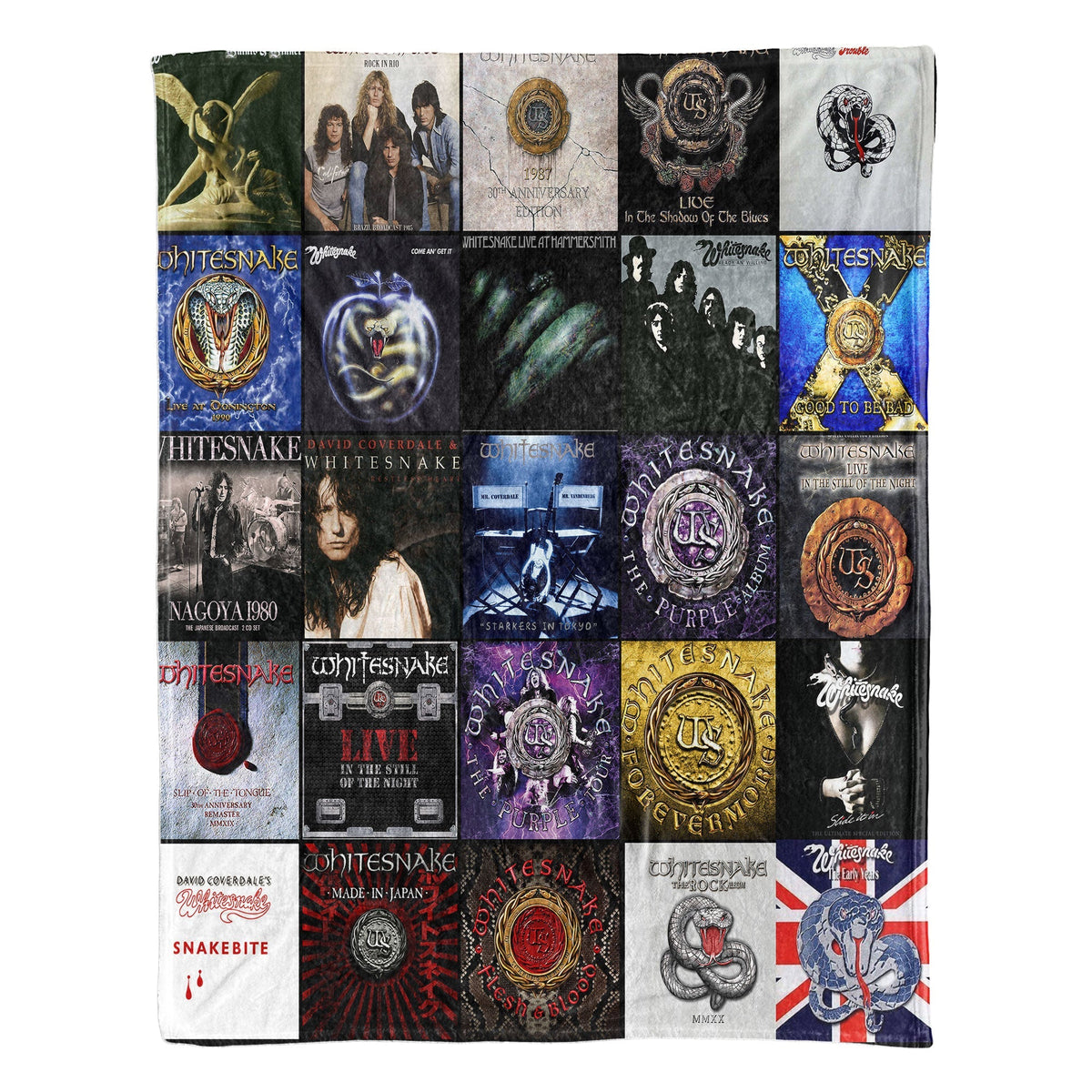 Whitesnake Album Covers Collage Sherpa Blanket – 80s Hard Rock & Heavy Metal Legend Throw Blanket