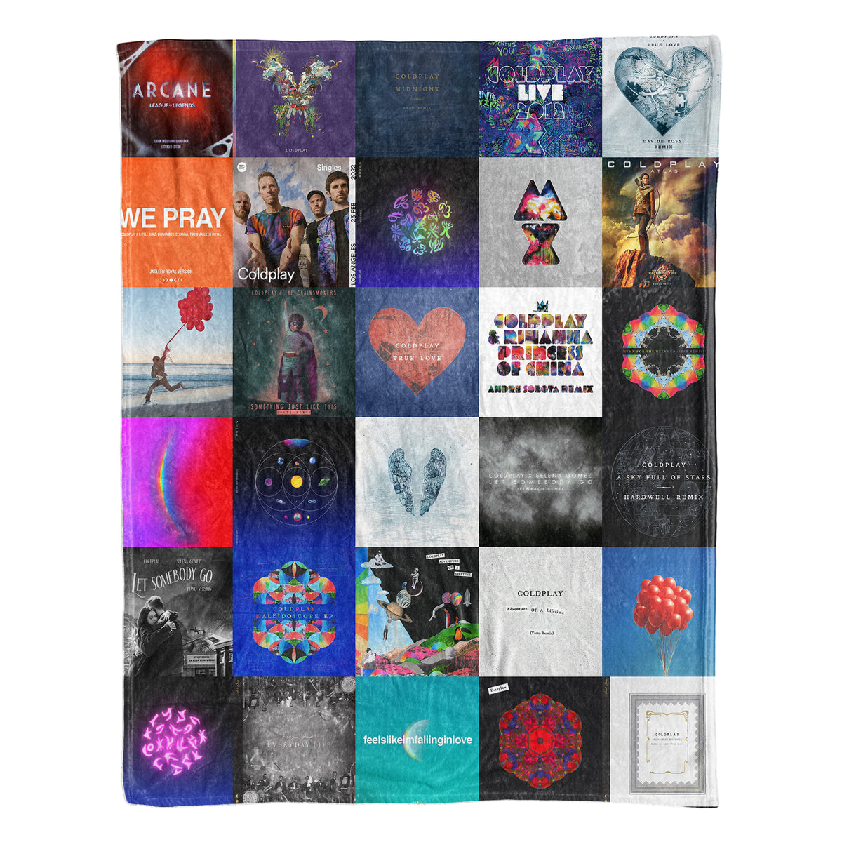Coldplay Album Covers Sherpa Blanket - Retro Chris Martin Discography Artwork Collage Fleece Quilt - Perfect Holiday Gift for Alternative Rock Fans