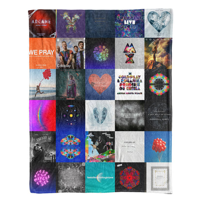 Coldplay Album Covers Sherpa Blanket - Retro Chris Martin Discography Artwork Collage Fleece Quilt - Perfect Holiday Gift for Alternative Rock Fans