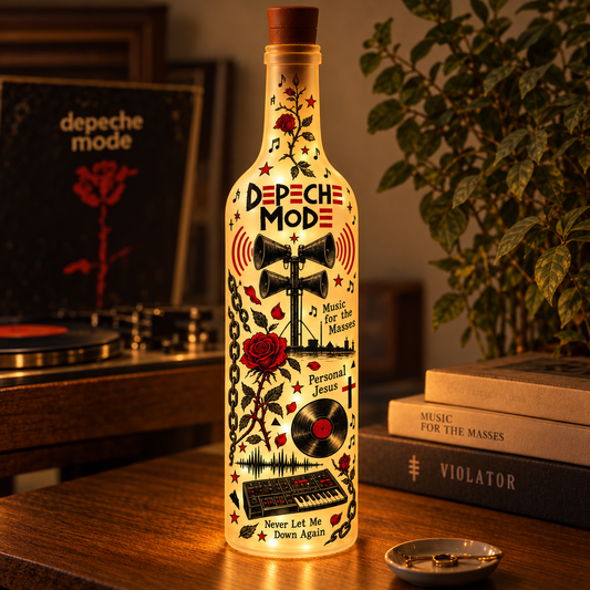 Depeche Mode Retro Rock Light Up Bottle Decor - Vintage Style Glass Bottle Night Lamp, Unique Music Band Merchandise Fan Room Accent Gift