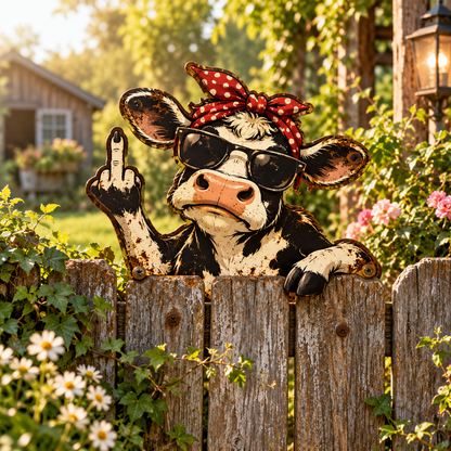 Funny Cow Fence Metal Sign, Rude Cow Yard Decor, Middle Finger Cow Sign, Farmhouse Garden Humor, Rustic Cow Lover Gift