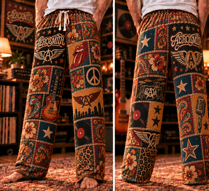 Aerosmith Pajama Pants - Patchwork Classic Rock Art Sleepwear, Comfortable Music Fan Lounge Pants