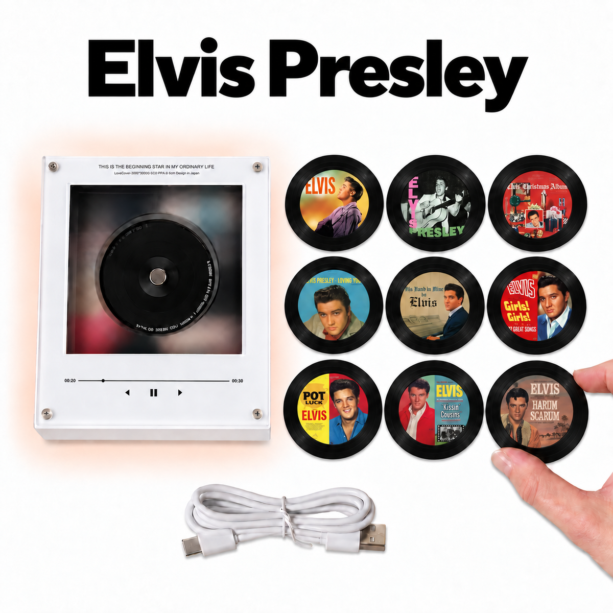 Elvis Presley MagTune Mini Vinyl Player Set – Rock 'n' Roll Gift, Elvis Presley MagTune Magnetic Music Player, Classic Music Collectible