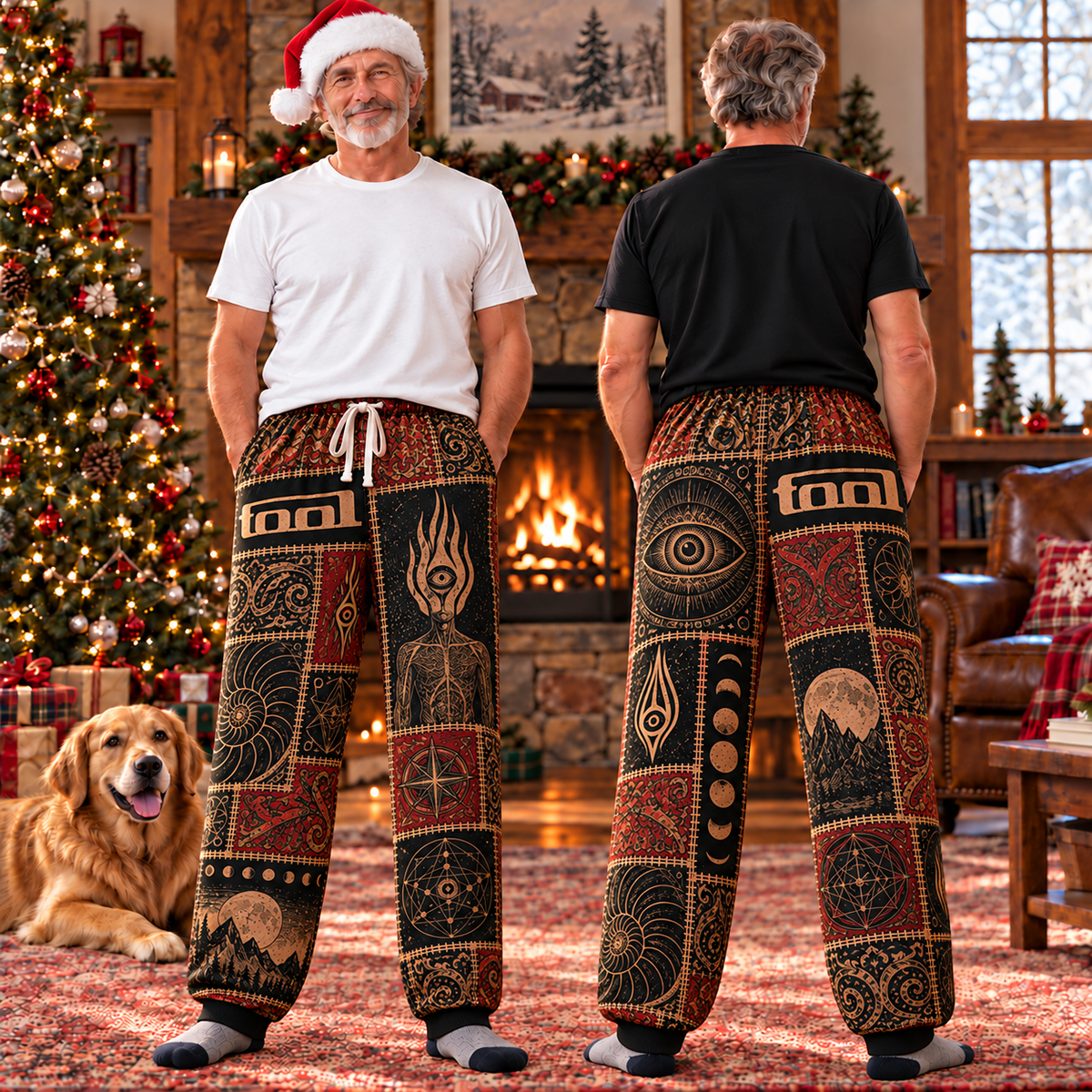 Tool Patchwork Pajama Pants - Vintage Progressive Metal Art Pants with Elastic Waistband, Adjustable Drawstring & Two Side Pockets