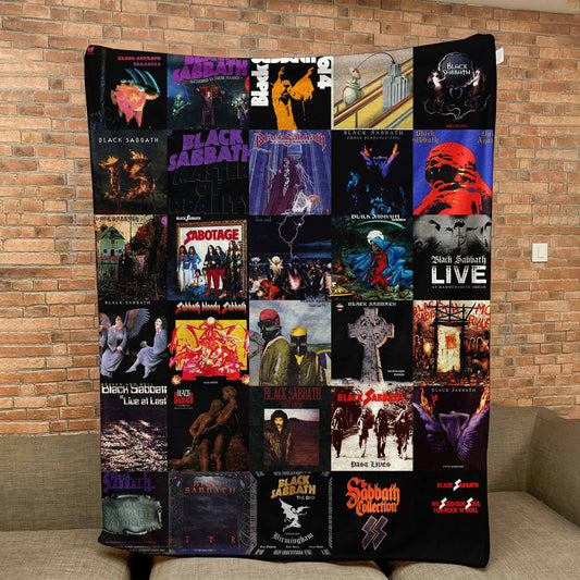 Black Sabbath Album Covers Collage Sherpa Blanket – Heavy Metal Legend Throw Blanket