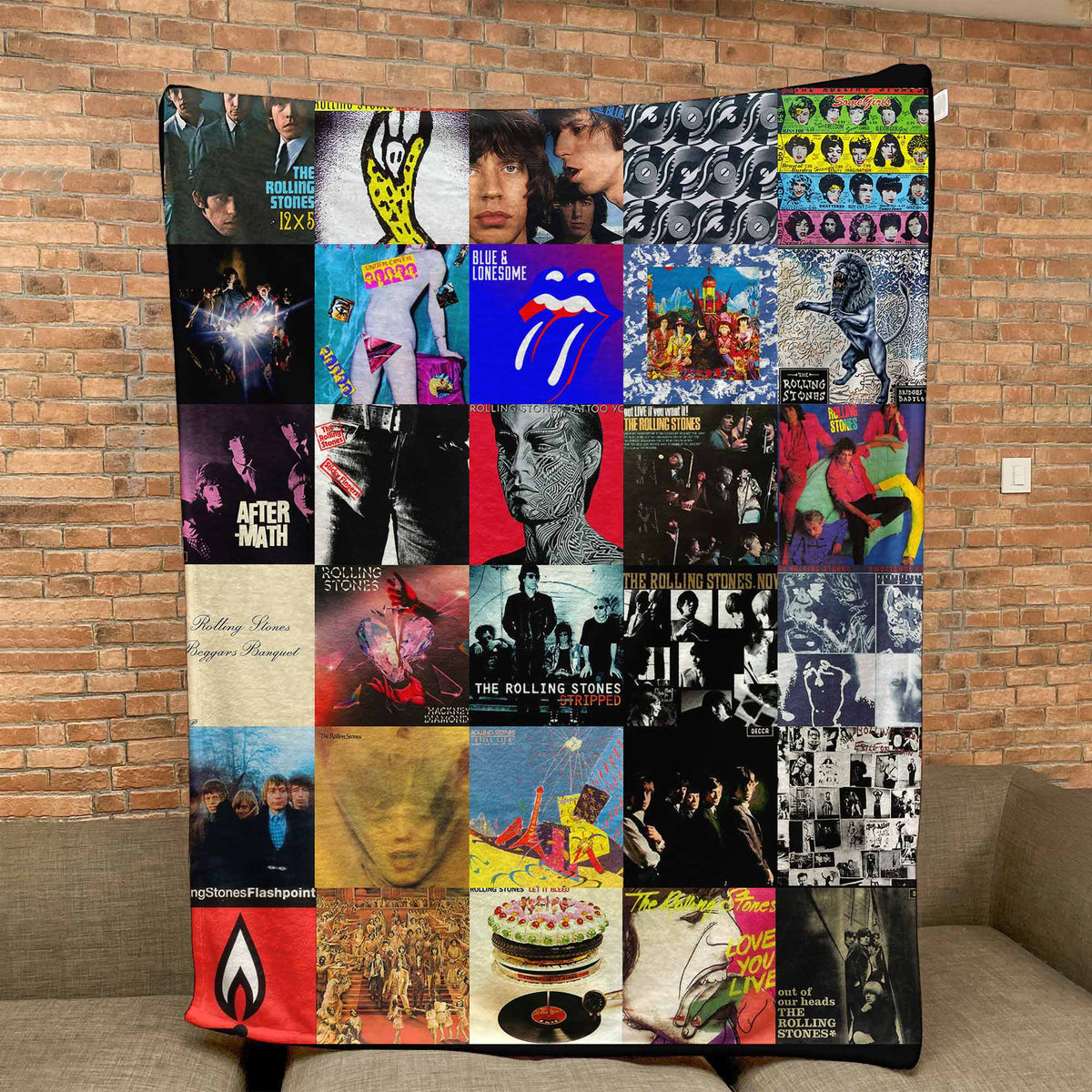 The Rolling Stones Album Covers Collage Sherpa Blanket – Classic British Rock Legend Throw Blanket Fan Gift