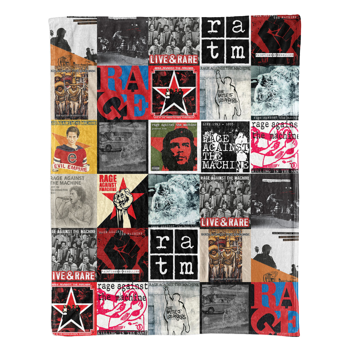 Rage Against the Machine Album Covers Sherpa Blanket - Retro Zack de la Rocha Discography Artwork Collage Quilt - Perfect Holiday Gift for Rock Fans
