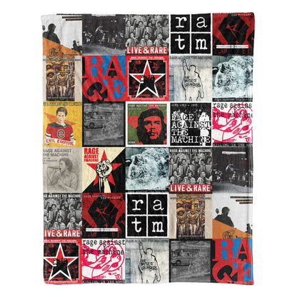 Rage Against the Machine Album Covers Sherpa Blanket - Retro Zack de la Rocha Discography Artwork Collage Quilt - Perfect Holiday Gift for Rock Fans