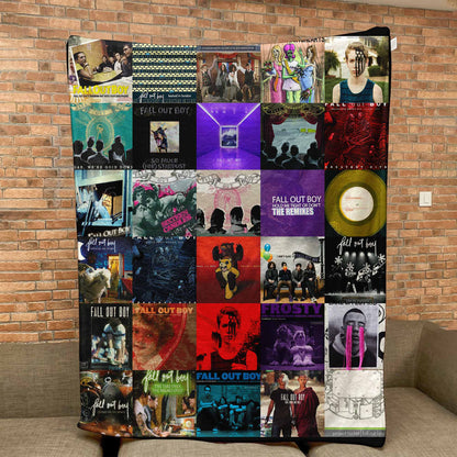 Fall Out Boy Album Covers Collage Sherpa Blanket – Iconic Throw Sherpa for Pop-Punk Fans