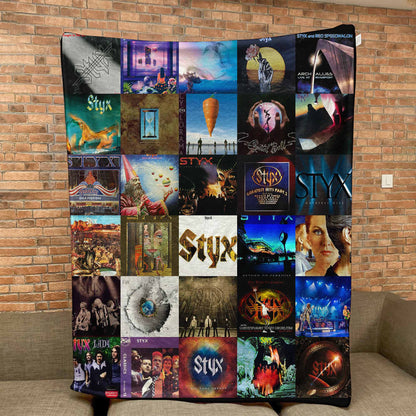 Styx Album Covers Collage Sherpa Blanket – Iconic Throw Sherpa for Classic Rock Fans