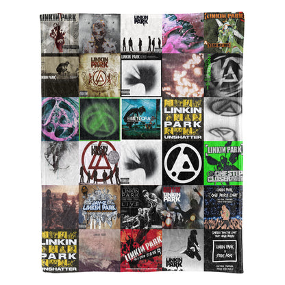 Linkin Park Album Covers Sherpa Blanket - Retro Chester Bennington & Mike Shinoda Discography Artwork Collage Quilt - Perfect Holiday Gift for Rock Fans