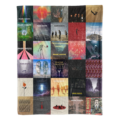 Imagine Dragons Album Covers Sherpa Blanket - Retro Dan Reynolds Discography Artwork Collage Quilt - Perfect Holiday Gift for Rock Fans