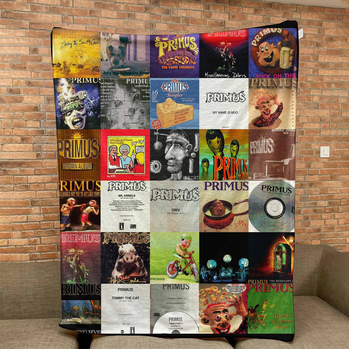 Primus Album Covers Collage Sherpa Blanket – 90s Funk Metal & Alt-Rock Legend Throw Blanket