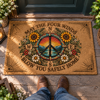 May the Four Winds Blow You Safely Home Doormat, Peace Sign Compass Welcome Mat, Sunflower Boho Door Mat, Grateful Dead Inspired Home Decor
