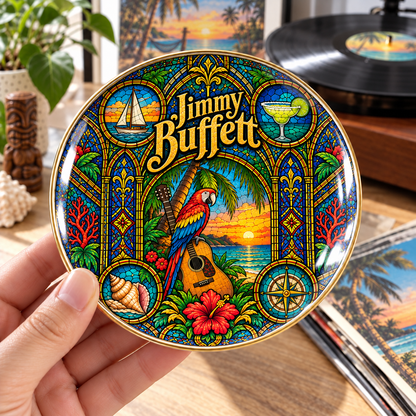 Jimmy Buffett Mexican Folk Art Ceramic Jewelry Dish - Parrot & Margarita Ring Tray - Island Rock Fan Unique Collectible
