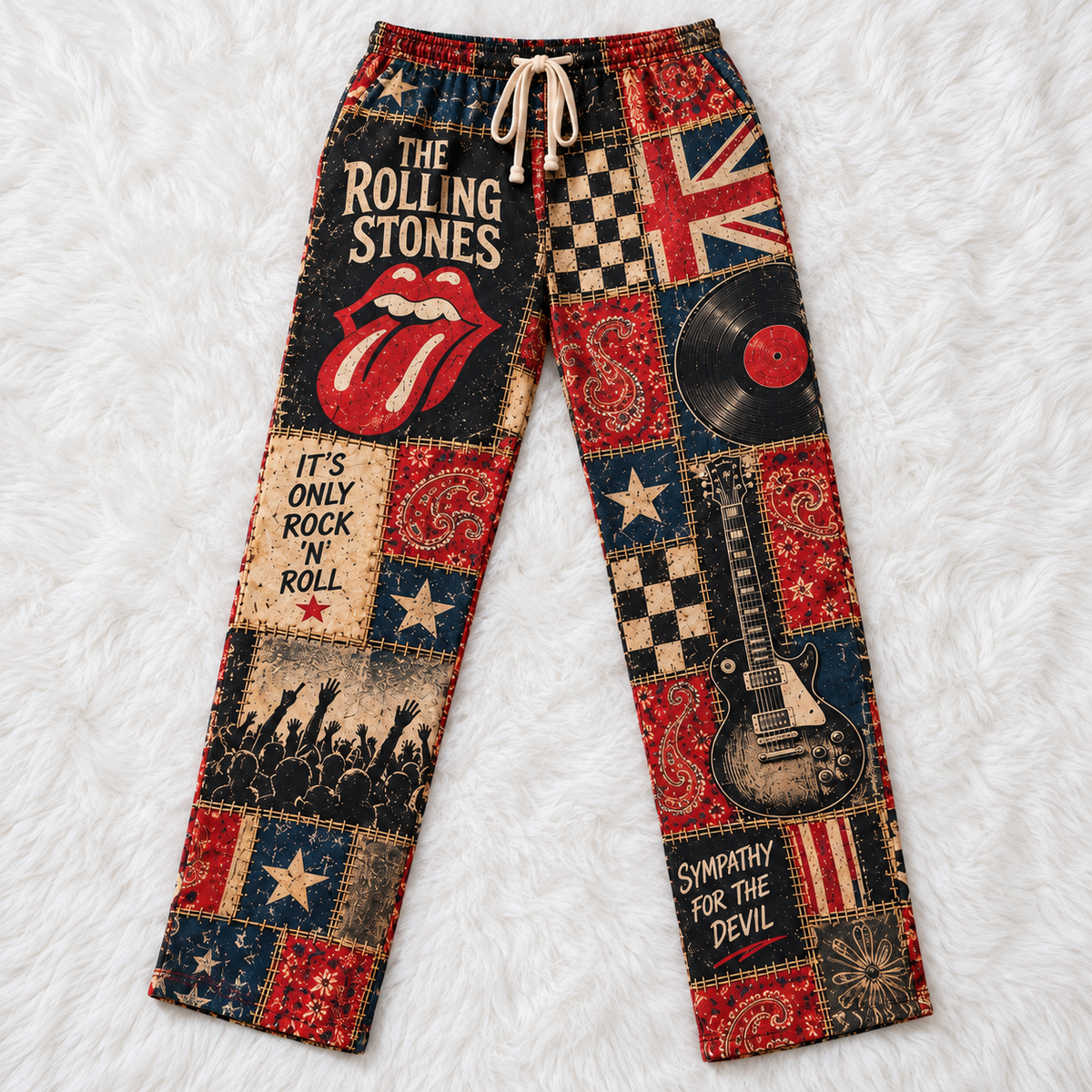 The Rolling Stones Rock Band Pajama Pants - Christmas Holiday Lounge Pants, Classic Rock Fan Sleepwear & Gift for Men