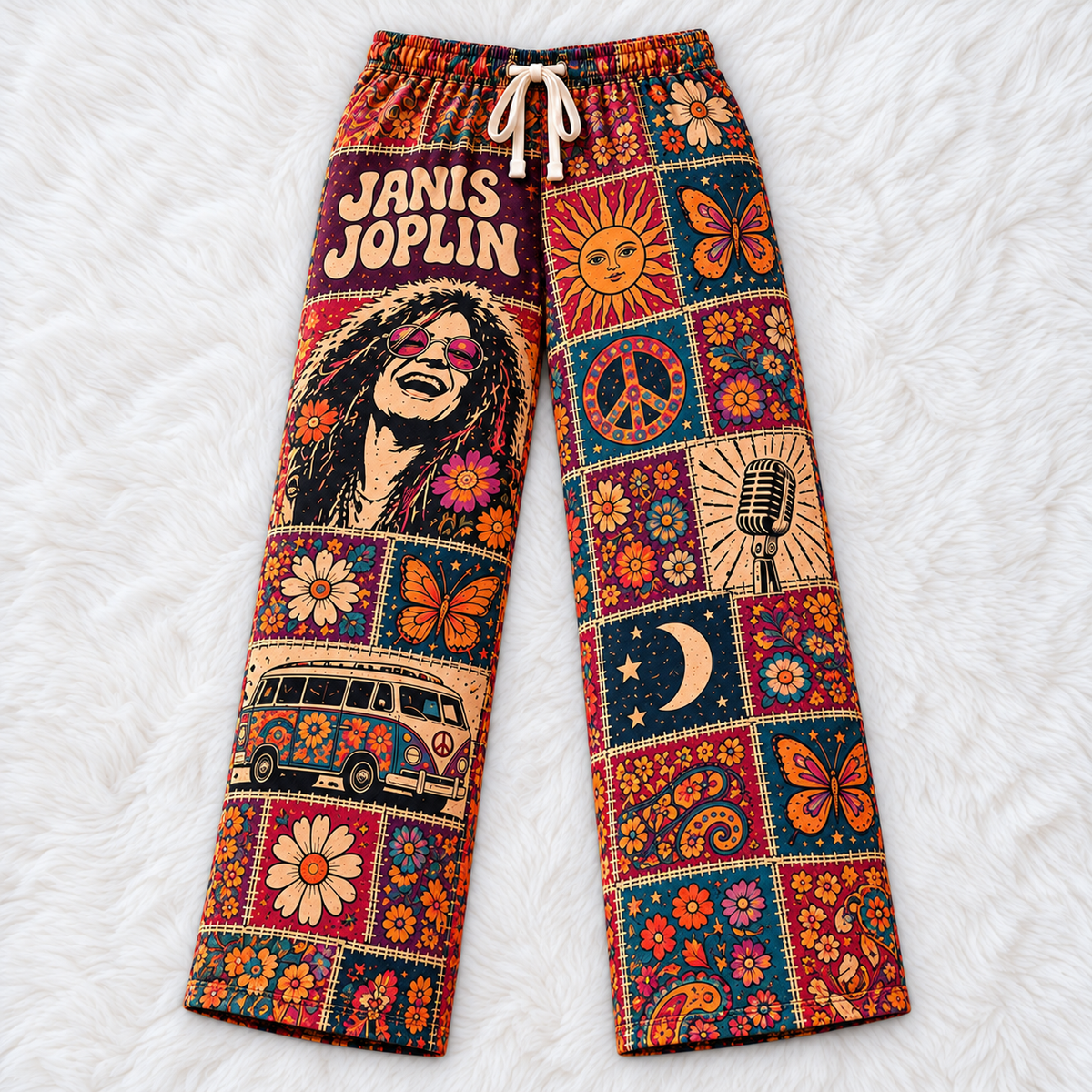 Janis Joplin Pajama Pants - Patchwork Psychedelic Blues Rock Sleepwear | Comfortable Music Fan Lounge Pants