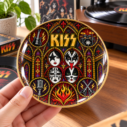 KISS Band Mexican Folk Art Ceramic Jewelry Dish - Face Paint Makeup & Flames Ring Tray - Hard Rock Fan Unique Collectible