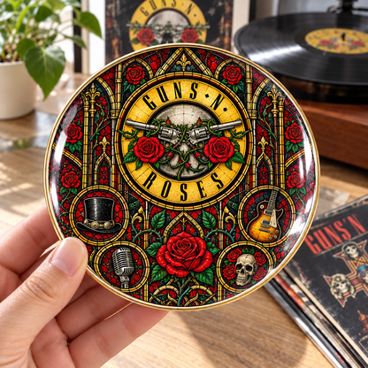 Guns N' Roses Ceramic Ring Dish - Classic Rock Stained Glass Jewelry Tray, Guns & Roses Trinket Dish Fan Gift
