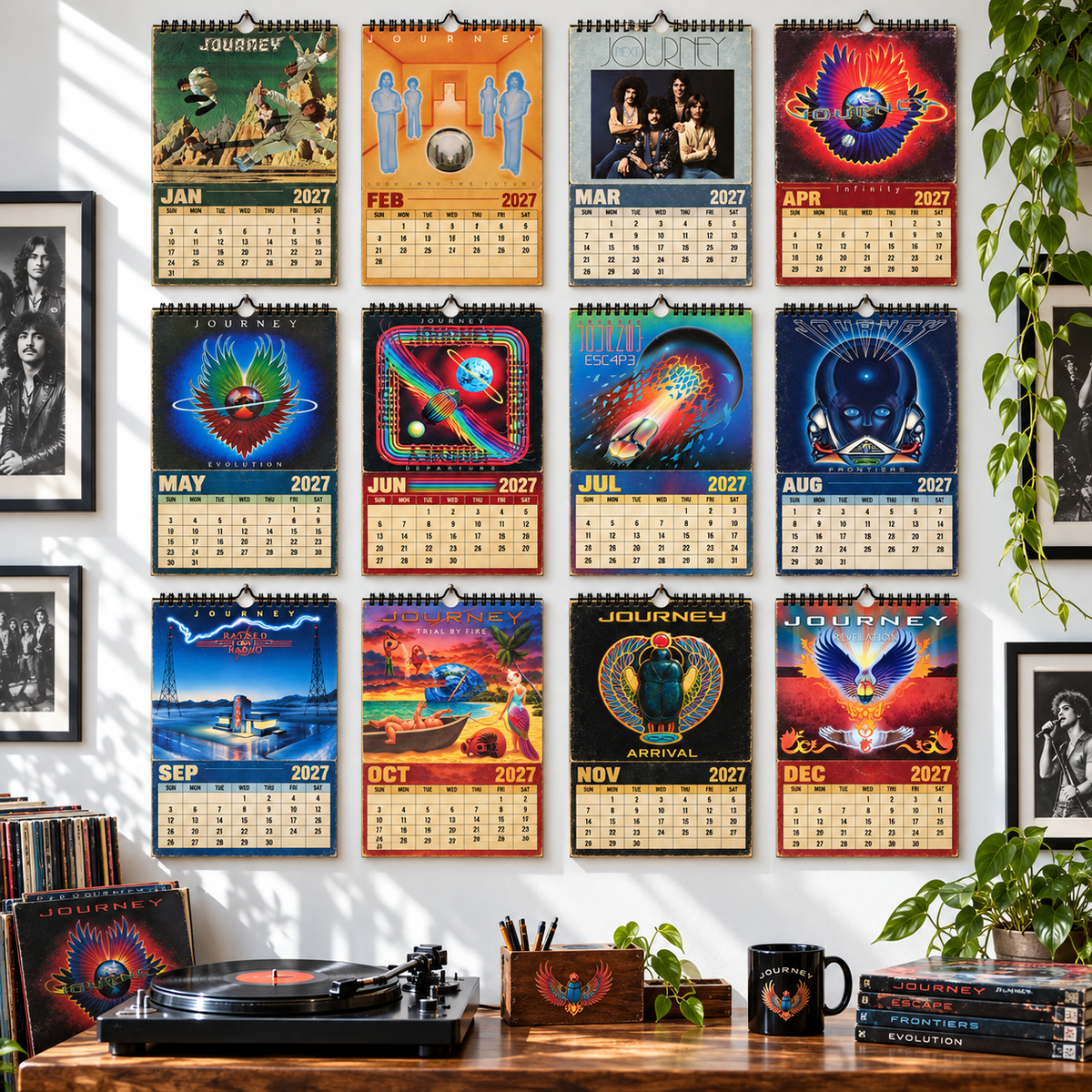 2027 Journey Album Covers Calendar – Classic Rock Wall Calendar, Vintage Journey Music Collage