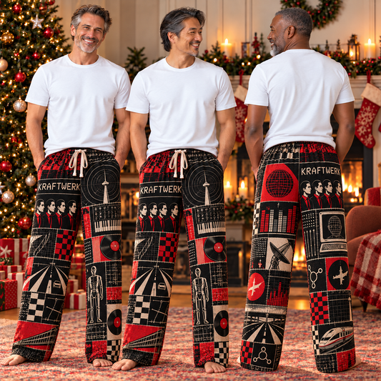 Kraftwerk Pajama Pants - Patchwork Electronic Synth Pop Art Sleepwear | Music Fan Lounge Pants