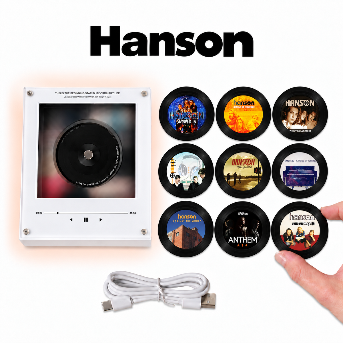 Hanson MagTune Mini CD Player Light Box - Album Art Disc Night Light & Music Decor Display, USB Backlit Pop Rock Fan Gift