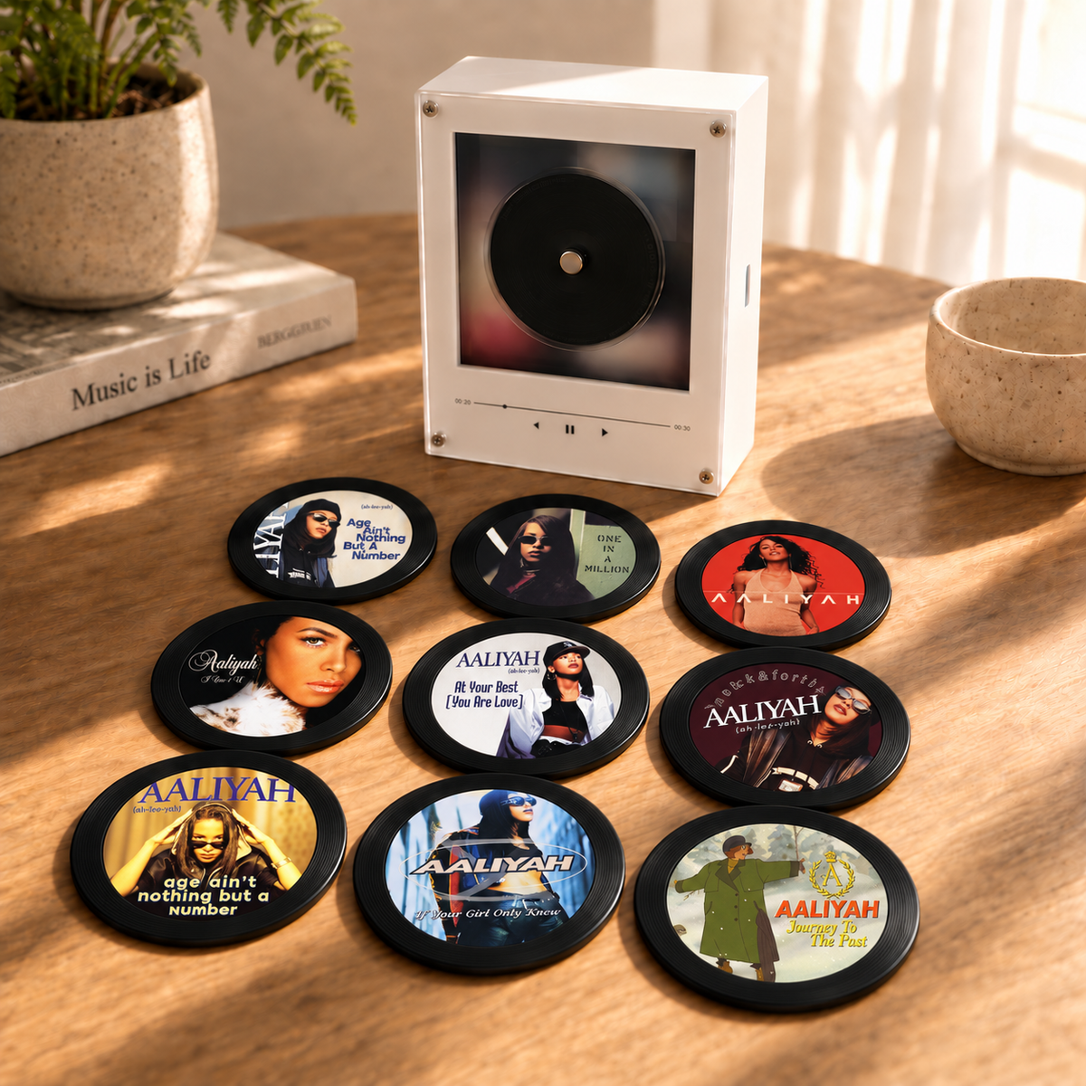 Aaliyah MagTune Album Cover Frame - Magnetic Music Player Display Stand, Interchangeable Vinyl Discs R&B Fan Gift