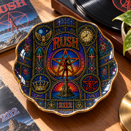 Rush 2112 Stained Glass Ceramic Jewelry Dish - Decorative Trinket Tray Ring Holder, Progressive Rock Home Decor Gift