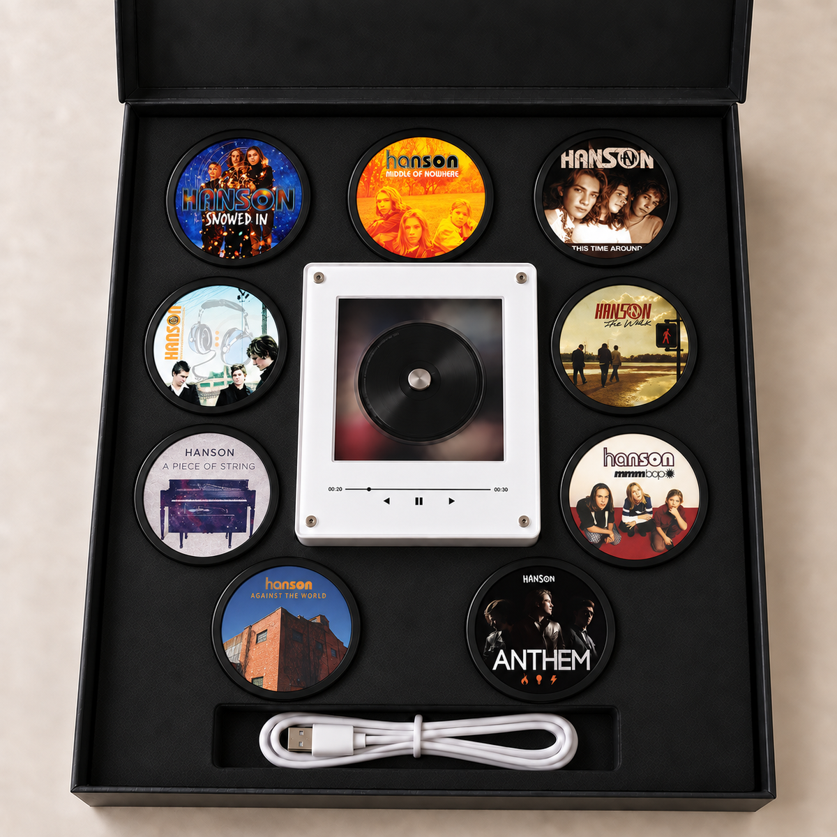 Hanson MagTune Mini CD Player Light Box - Album Art Disc Night Light & Music Decor Display, USB Backlit Pop Rock Fan Gift