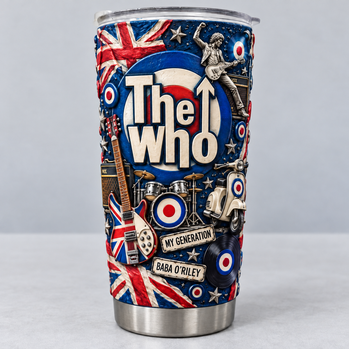 The Who 3D Printed Tumbler - 20oz Stainless Steel Insulated Travel Coffee Mug with Lid - Classic Rock Band Music Merchandise Gift