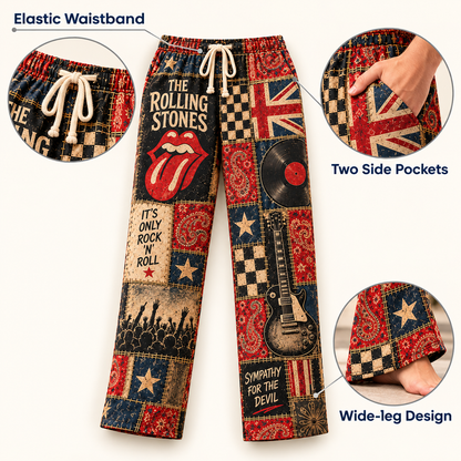 The Rolling Stones Rock Band Pajama Pants - Christmas Holiday Lounge Pants, Classic Rock Fan Sleepwear & Gift for Men