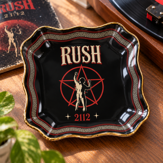 Rush 2112 Mexican Folk Pattern Jewelry Dish - Ceramic Ring Holder Trinket Tray, Starman Rock Art Display, Fan Vanity Gift