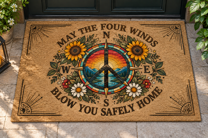 May the Four Winds Blow You Safely Home Doormat, Peace Sign Compass Welcome Mat, Sunflower Boho Door Mat, Grateful Dead Inspired Home Decor