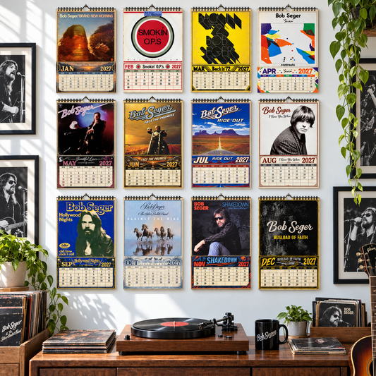 2027 Bob Seger Album Covers Calendar – Classic Rock Wall Calendar, Vintage Music Collage, Heartland Rock Fan Gift, Retro Rock Music Decor