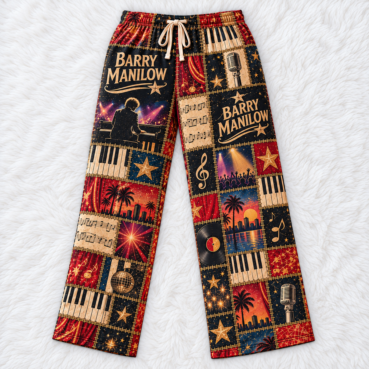 Barry Manilow Pajama Pants - Patchwork Music Art Sleepwear | Comfortable Fan Lounge Pants