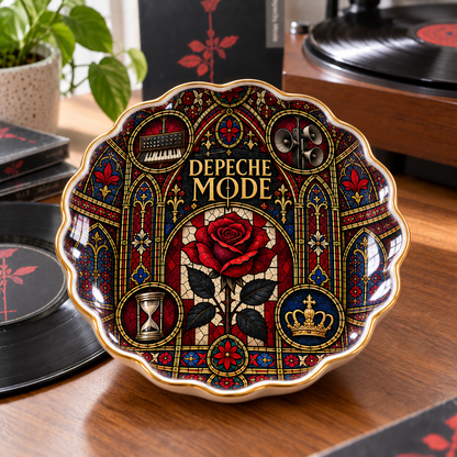 Depeche Mode Ceramic Ring Dish - Violator Rose Stained Glass Jewelry Tray, Synth Pop Trinket Dish Fan Gift