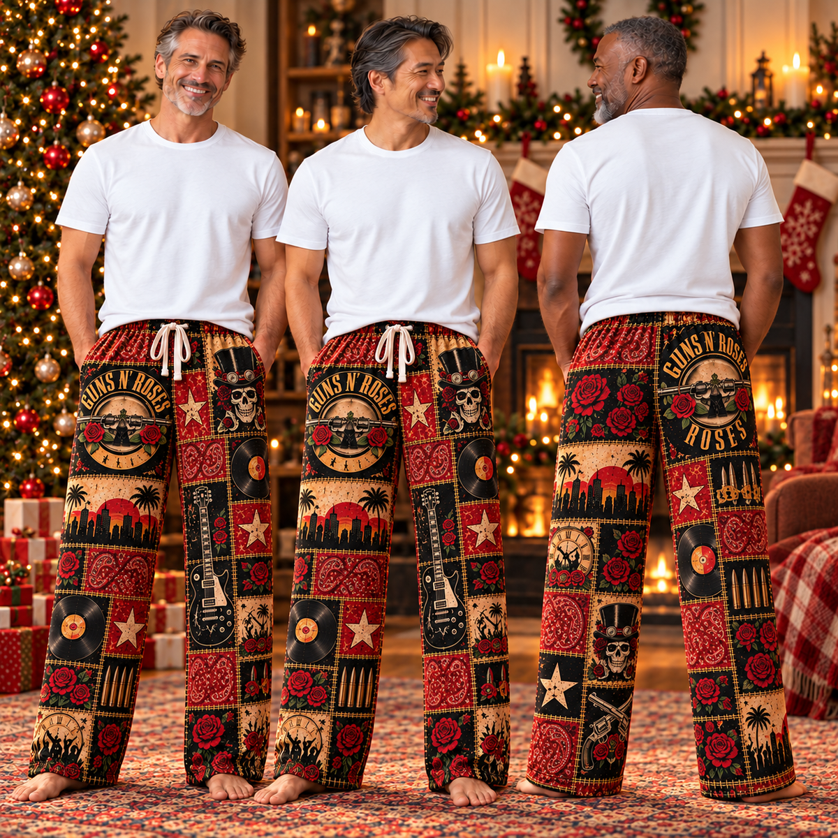 Guns N' Roses Pajama Pants - Patchwork Hard Rock Art Sleepwear | Comfortable Music Fan Lounge Pants