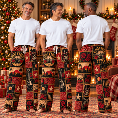Guns N' Roses Pajama Pants - Patchwork Hard Rock Art Sleepwear | Comfortable Music Fan Lounge Pants